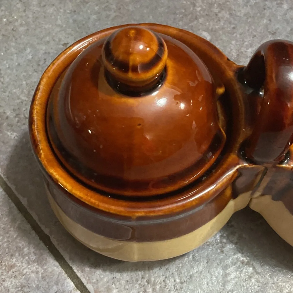Vintage Brown and Tan Ceramic Condiment Set